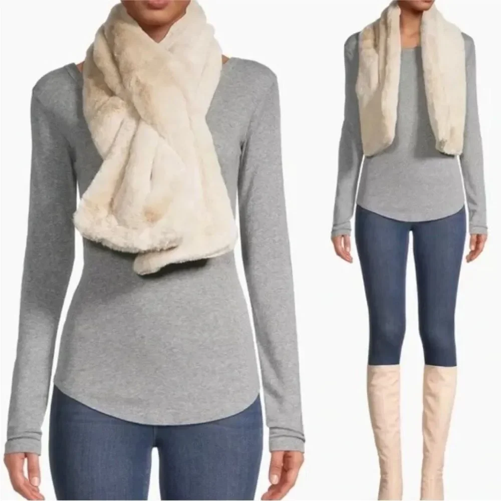 NWT Apparis Ivory Faux Fur Crisscross Scarf Winter Wrap One size 46